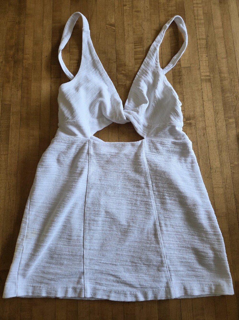 FREE PEOPLE White Textured Cutout Dress With Adjustable Ties, Size M